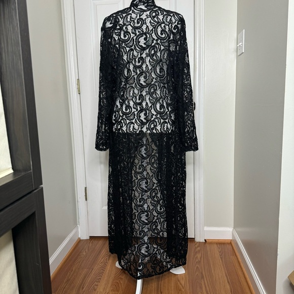Vintage Vamp Longline Long Sleeve Black Lace Open Front Kimono Duster Coverup 1X - Picture 4 of 10
